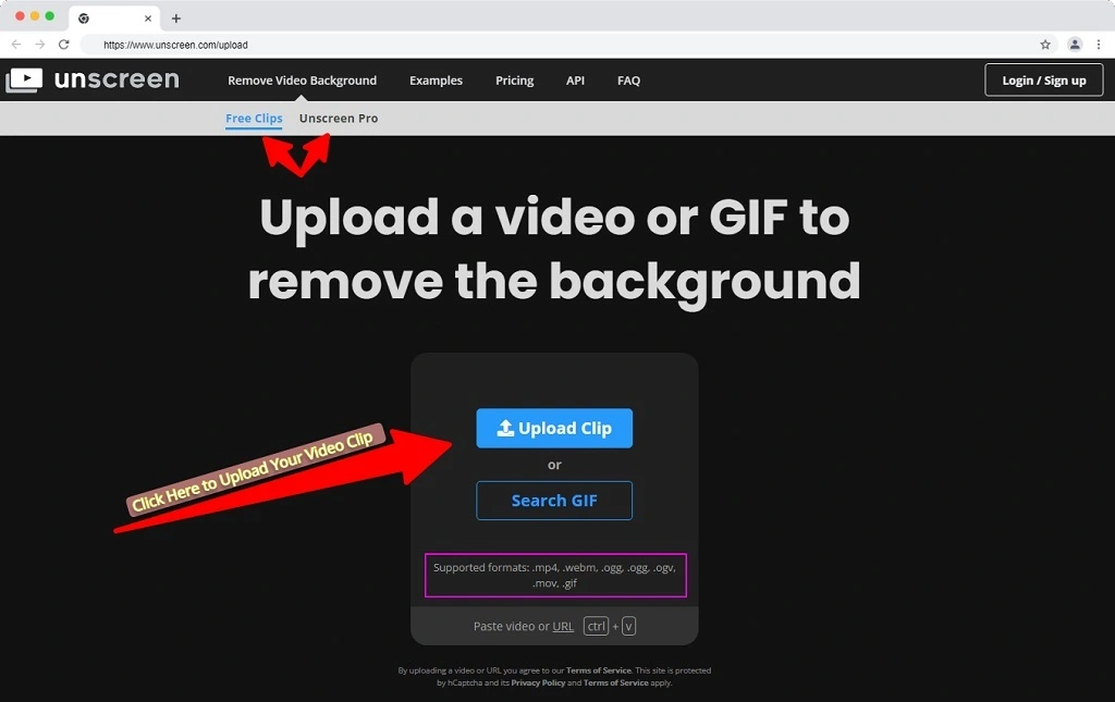 upload a video or gif on unscreen