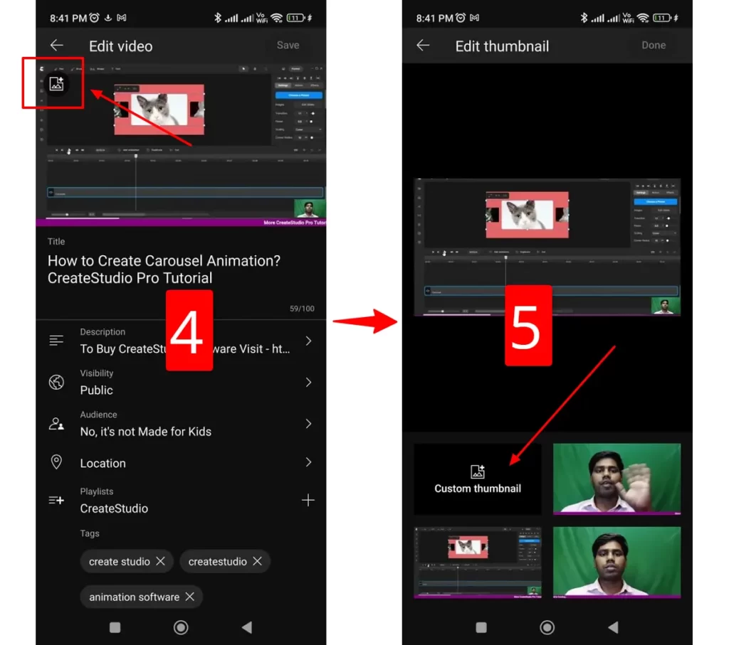 add or change custom video thumbnail from youtube android app 3