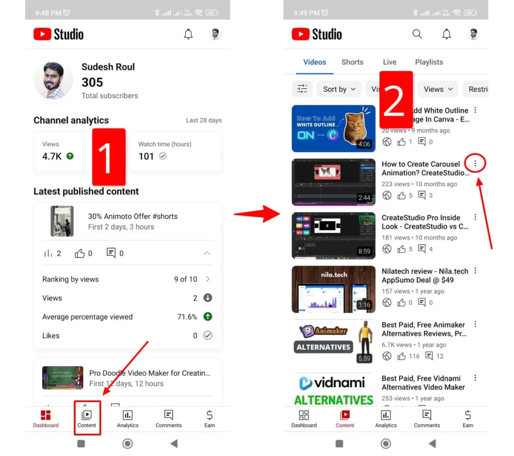 upload or change thumbnail from youtube studio app