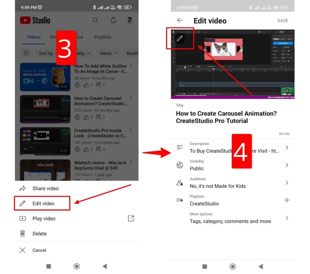 upload or change thumbnail from youtube studio app 2