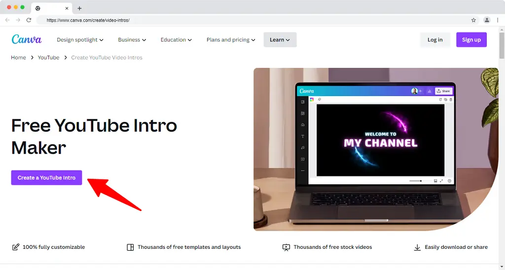 canva free youtube video intros maker