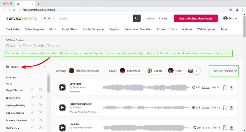 royalty free music on envato elements
