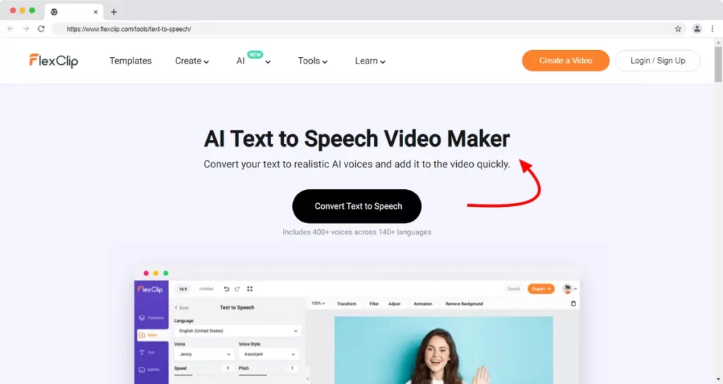flexclip ai text to speech video maker