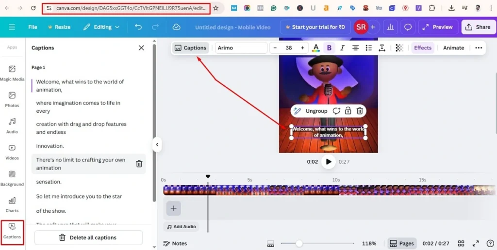 canva video captions generator