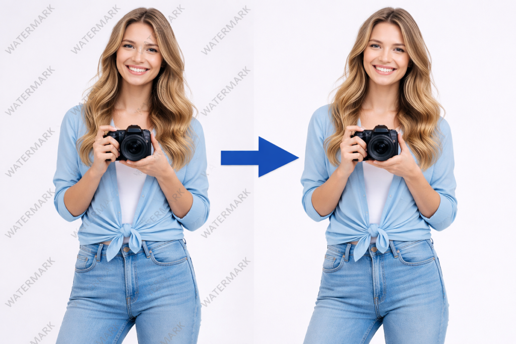 before and after watermark removal comparison