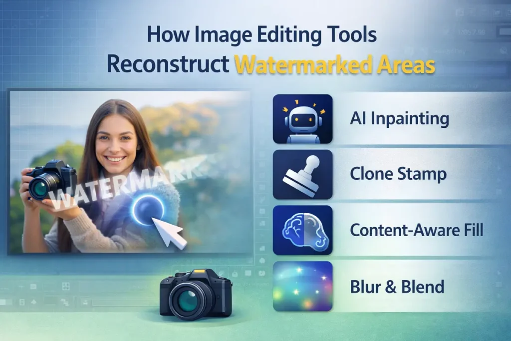 How Image Editing Tools Reconstruct Watermarked Areas